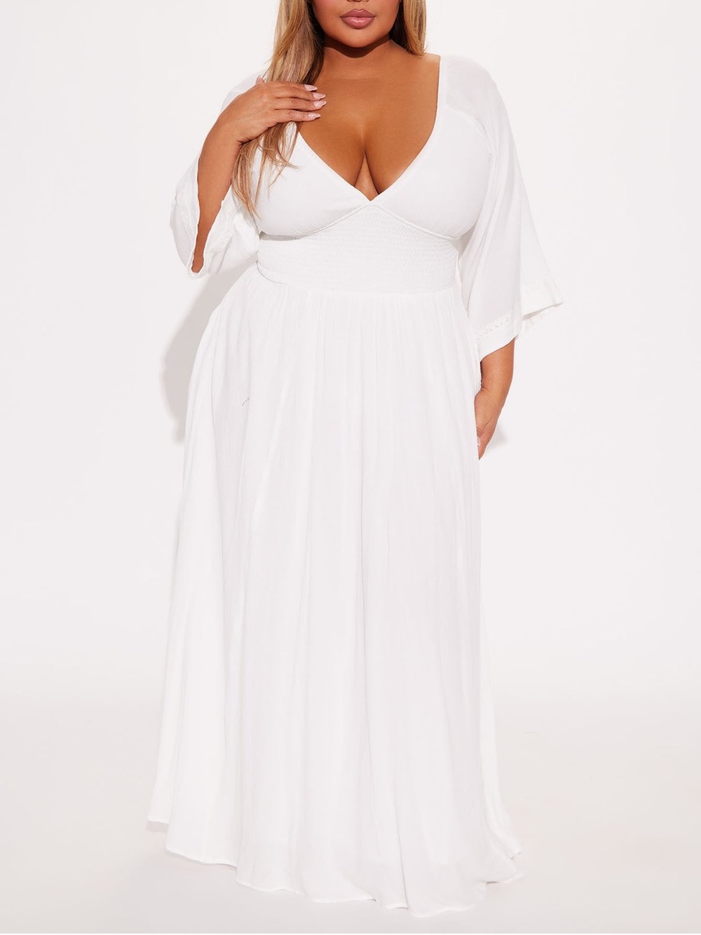 White Maxi Dress with Deep V-Neck - Picture 2 of 5